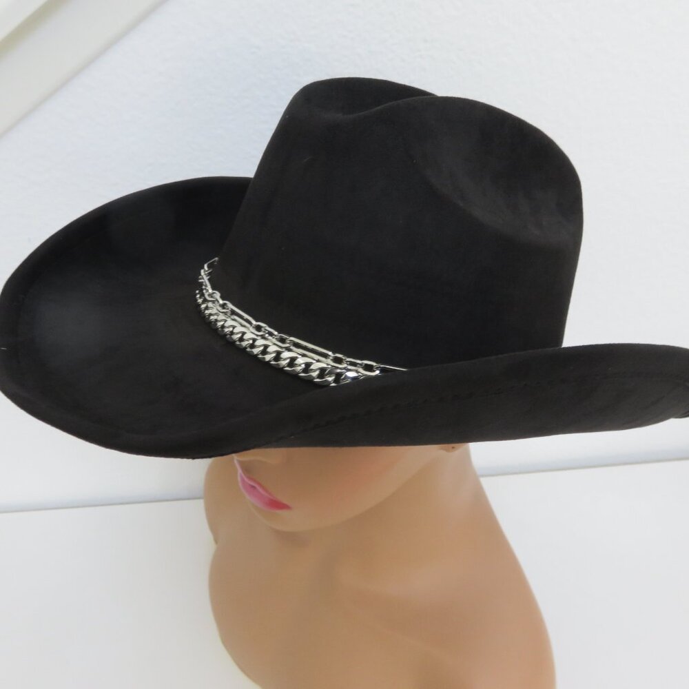 Illuma Silver Chain Black Cowboy Hat